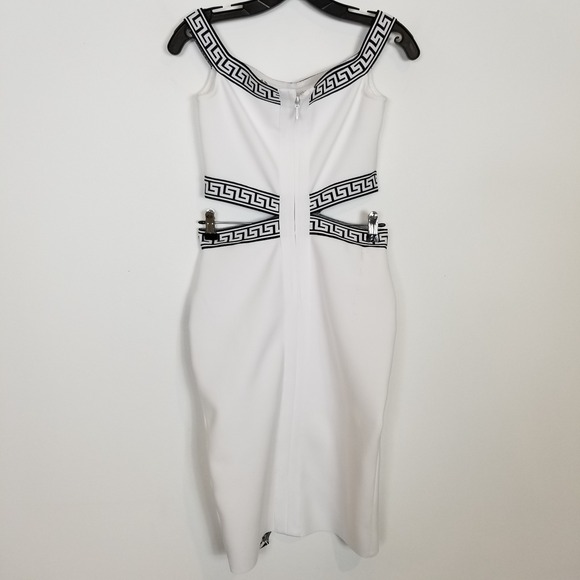 BELLA BARNETT Off Shoulder Dress Sz L White Mini  Sexy Bandage Party Cut Out - Picture 5 of 9